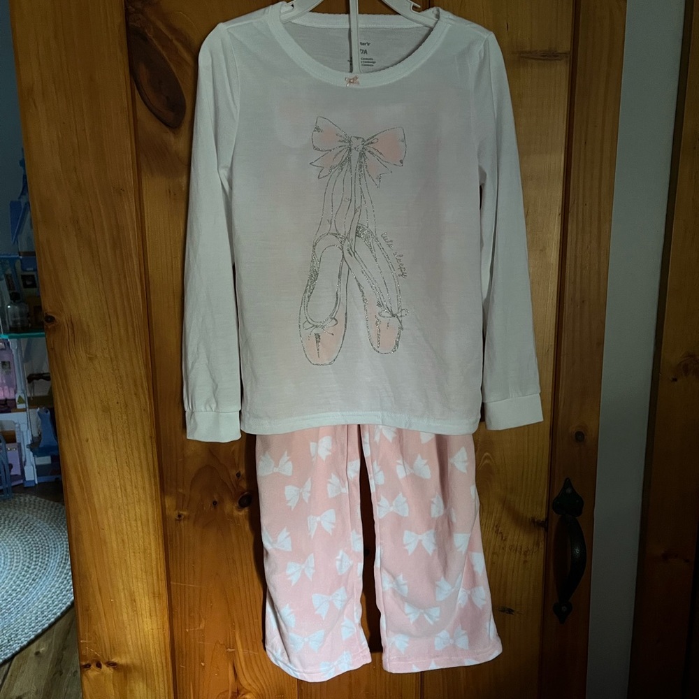 Little girl ballerina winter 2 piece pajamas.